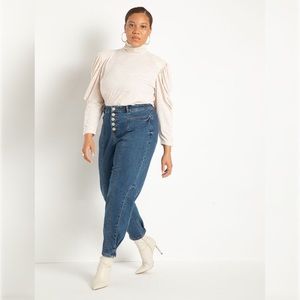 NWOT Button Front Barrel Leg Jeans